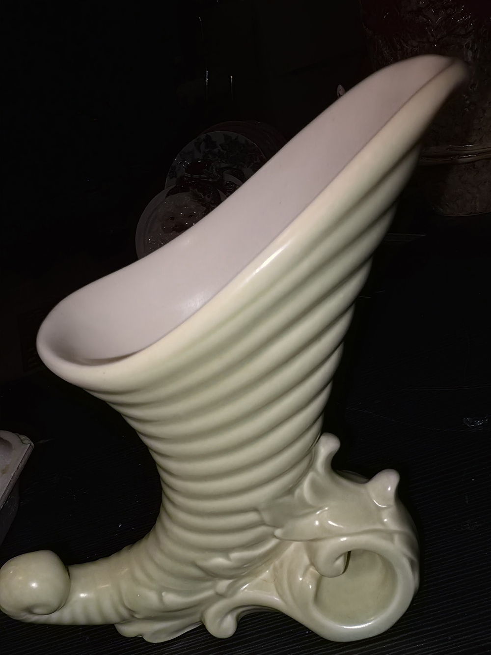 A Pair Of Eye Catching Ceramic Cornucopia Vase in Pale Green